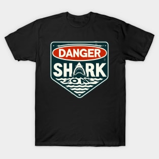 Retro Danger Shark Zone Warning T-Shirt